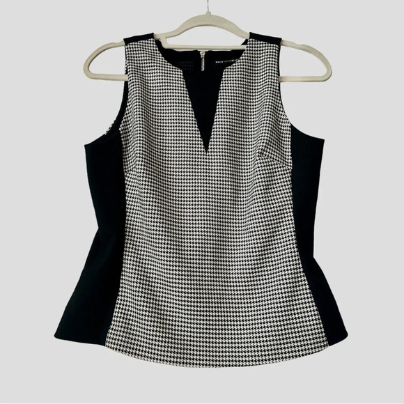 WHBM Black & White Sleeveless Houndtooth Pattern Top Size 6P - Picture 1 of 7